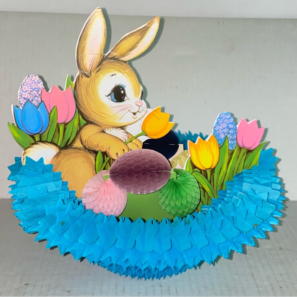 Vintage Beistle Easter Centerpiece Decoration Bunny in Honeycomb Nest with Eggs